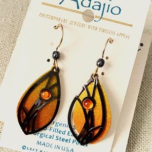 NEW Adajio Orange Cutout Cabochon Pierced Dangle Earrings